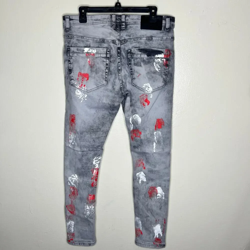 Switch Remarkable Jeans 34x30 Mens Slim Tapered Destroyed Paint Drip Streetwear